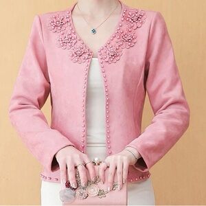 Elegant Pink Women's Embroidered Floral Jacket